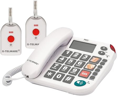 G-TELWARE PRO (Weltneuheit) Silence SOS Technik/SOSParam.einstellb./2023-2024er Modell Haus Notruf Seniorentelefon mit FunkSOS-Sender - 2 Handsender mit Schlaufe, Satingrau, PRO+