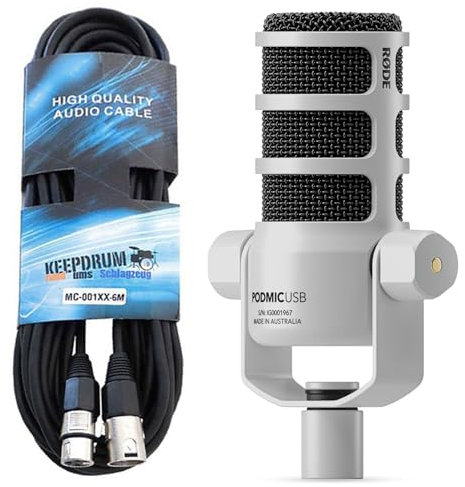 Rode Podmic USB XLR - Micrófono dinámico con altavoz (cable XLR, con cable keepdrum), color blanco