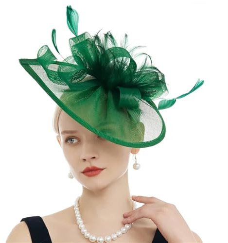 XPJYUA Chapeau Bibi Mariage Chapeau de Mariage avec Plumes for Femme, Accessoire for Cheveux, for Cocktail, thé, fête(Green)