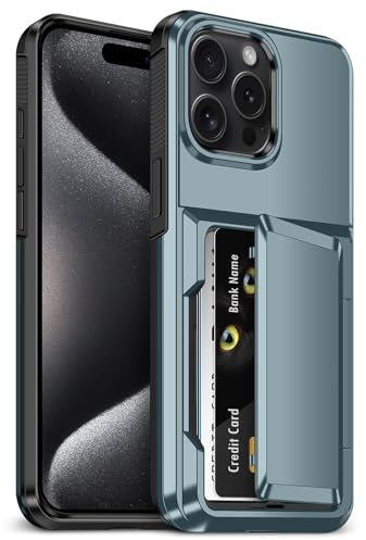 Vofolen for iPhone 15 Pro Max Case with Card Holder Heavy Duty Military Grade Shockproof Protective Phone Cover Rugged Hard Back Hidden Flip Wallet Cases for iPhone 15 Pro Max Phone Case-Navy