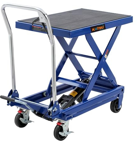 KATSU Tools Hydraulic Scissor Lift Jack Table Mobile Cart – 450kg Capacity, Adjustable Height, Anti-Slip Mat & Locking Wheels, Automotive Repair Maintenance Lift Platform