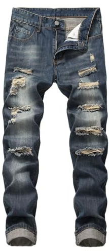 PengGengA Jeans Homme à Coupe Droite Pantalon en Denim Déchiré Jeans Décontracté Streetwear Moderne et Confortable - Bleu foncé, 32