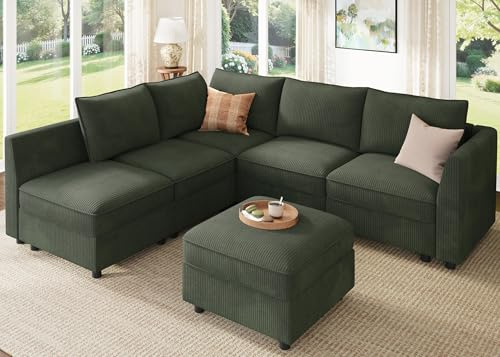 HONBAY Modular Sectional Sleeper Sofa Green Couch L Shaped Sectional Sofa with Storage, Convertible Couches for Living Room - Green