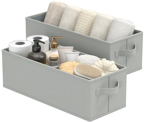 GUOHNHE Cajas de Almacenaje Plegables, Organizadores de Armario, Cestas para Estantes, para Dormitorio, Sala de Estar, Paquete de 2, Gris, 38 x 15.5 x 13 cm, XSNY19G-2