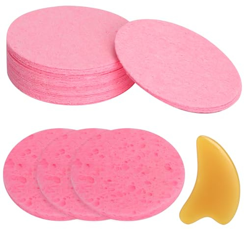XRVRILE 30 Pièces Éponge Visage, Esthétique Clean Routine Soins, Éponges Visage Compressées Pour Nettoyage Visage Exfoliation Démaquillage Avec Gratte Visage