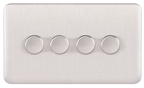 Schneider Electric Lisse Screwless Deco - 4 Gang Universal 2 Way Dimmer Light Switch, 250W/VA, GGBL6042CSSS, Stainless Steel