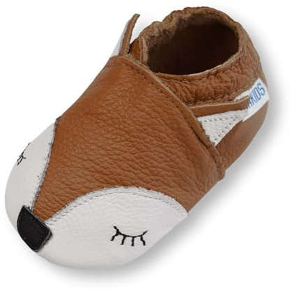 YIHAKIDS Baby Leather Shoes Soft Sole First Walking Moccasins Infants Toddler Boys Girls Crawling Slippers Slip-on Shoes (Brown Fox, 12-18 Months, Sole Length 5.5in)