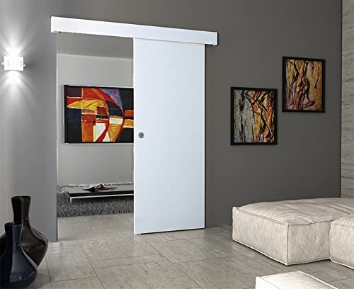 Porta scorrevole esterno muro completa di binario e mantovana con battuta e serratura WENGE