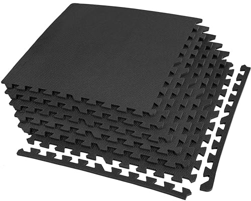 IncStores Fitness Foam Flooring Tiles | Low-Profile Interlocking Foam Tiles for Lightweight Floor Protection in Your Home Gym, Playroom, and More (Black, 3/8 Thick - 16 Sq Ft)