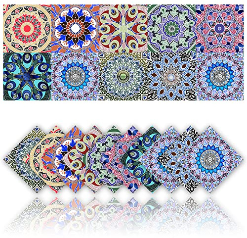 Cendray 20 Piezas Pegatinas de Azulejos de PVC Impermeables Decoración de Pared Autoadhesiva para Baño Cocina Pared Pegatinas de Estilo Mosaico Bohemio Decoración del Hogar (10x10cm)
