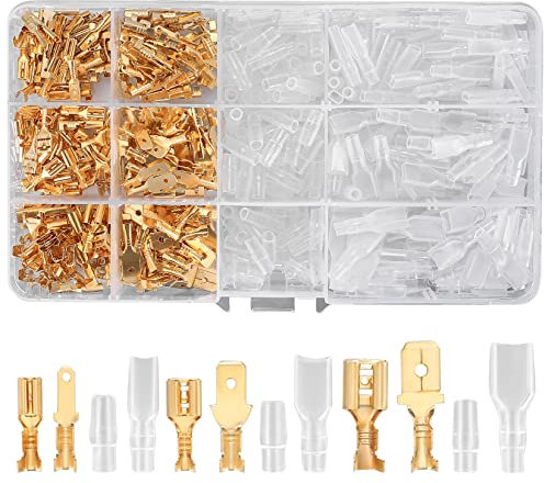 480 Stück Kabelschuhe Set, Flachsteckhülsen Flachstecker Quetschverbinder Anschlussklemmen Kits, Kabelverbinder Kabelsteckschuhe - 2,8 mm 4,8 mm 6,3 mm