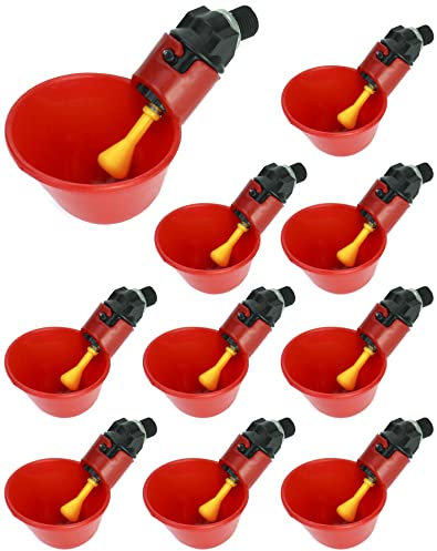 QWORK® 10 Stück Automatisches Geflügeltränke Hühnertränke Kunststoff Chicken Drinker, Wassertrinker Werkzeug für Vogel Wachtel Taube Huhn Henne (25mm, für Rohre)