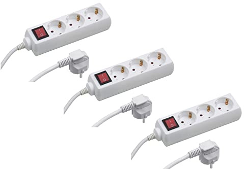 Meister Steckdosenleiste 3-fach - 3 Stück - 3 m Kabel - weiß - Kunststoffleitung - IP20 Innenbereich - Schalter, Steckerleiste, Mehrfachsteckdose, Tischsteckdose, Tido 3-fach, 7430570