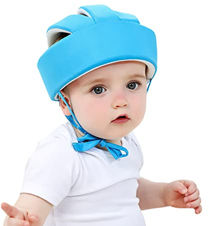 Casque de Sécurité Bébé Bonnet Protéger la Tête Casque de Protection Enfant Garçon Fille Chapeau de Sécurité en Coton Anti-chute Anti-collision Réglable Casquette Protection 0 à 5 Ans (Bleu pure)