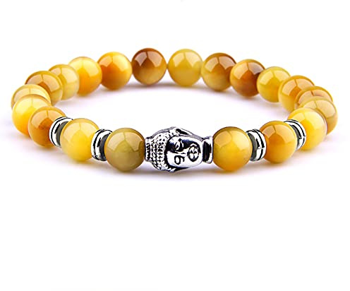 8 mm kungligt blå tigeröga armband män silverfärg Buddha huvud berlock armband kvinnor amulett Vinatge gul sten pärlor pulsera, guld tiger-2,21 cm