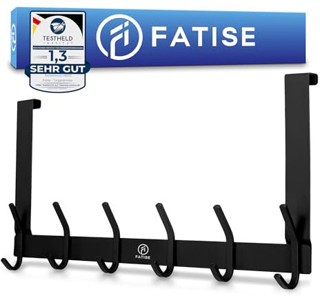 FATISE Türgarderobe Schwarz aus Edelstahl, Platzsparende & Robuste Türhaken Schwarz, Entwickelt für deutsche Türen, Flexible einsetzbare Kleiderhaken Tür ohne bohren
