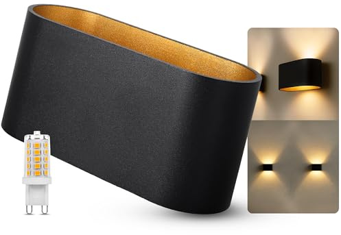 SSC-LUXon JOBERO Wandleuchte Innen schwarz - Wandlampe Gold Design Up Down Leuchte inkl. 1x G9 LED Leuchtmittel warmweiß 3W
