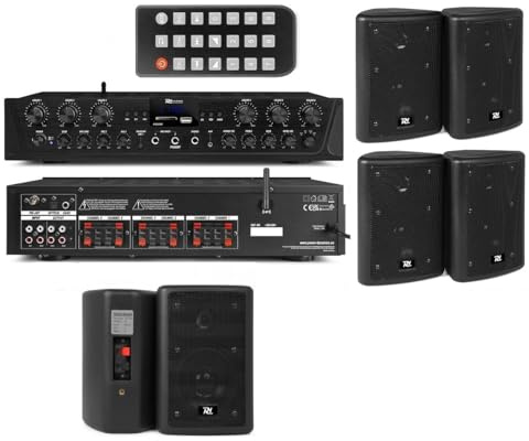 IMPIANTO AUDIO FILODIFFUSIONE 6 CANALI SEPARATI PER INTERNO ED ESTERNO CON CASSE DA PARETE (CON 6 CASSE MEDIE NERE)