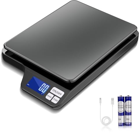 KUBEI Báscula Digital de Cocina Pesa Comida, 5 kg/0,1 g, Carga USB, Báscula de Cartas con Gran Superficie de Pesaje de Acero Inoxidable, Función de Tara