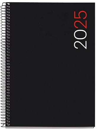 Miquelrius - Agenda 2025, Årlig dagbok 155 x 213 mm, dagskalender, flexibelt polypropen, spiralpapper, 80 g/m², spanska, engelska och portugisiska