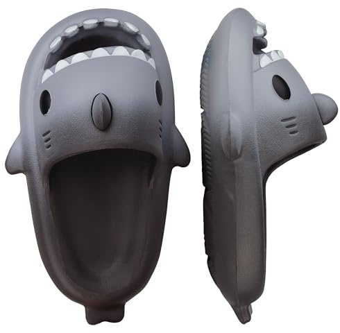 IASKDIN Shark Tofflor Pojkar Flickor Shark Slippers Män Kvinnor Sommarstrand- och poolskor Sandaler Badtofflor, B Grå Svart, 32/33 EU