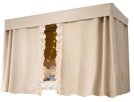 Oberes Etagenbetthimmel, 2 m lang, Etagenbettvorhänge, verdickter Stoff, Verdunkelungsvorhänge, seitliche Öffnungstür mit großem Raum (Vorhang x 3 + Regal 1,2 m, Blume A) Premium Verdunkelung L