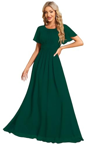 Ever-Pretty Vestido de Dama de Honor Elegante Largo con Manga Corta y Cuello Redondo Boda de Verano Verde Oscuro 40