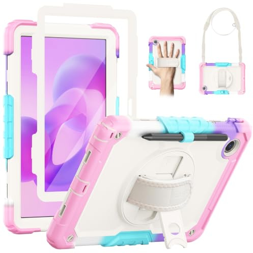 SEYMAC Custodia per Custodia per Lenovo Idea Tab 11 pollici 2025 / Tab M11 / Tab K11, Design Antiurto con Pellicola Protettiva, Supporto Girevole a 360° e Cinghia da Mano, Tracolla, Portapenne, Rosa