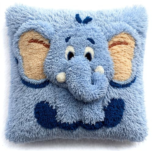 Taxpy Knüpfkissen Set Cartoon-Elefant 43X43Cm Knüpfkissen Set Für Anfänger Erwachsene Oder Kinder Zum Selber Knüpfen,Diy Knüpfteppich Knüpfpackung