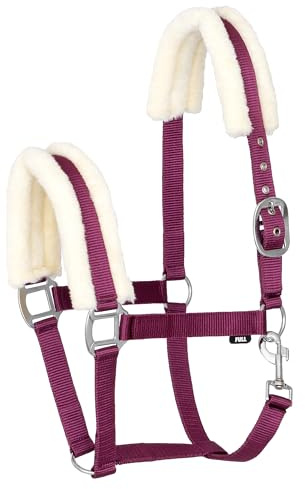 Start Padded Nylon Stable Halter for Horses with Soft Faux Fur - Adjustable and Comfortable - Lobster Clasp - Durable & Elegant - MinkPadded (Bordeaux, Pony)