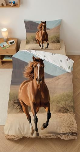 Cavallo Fuga Selvaggia Copripiumino Singolo 140x200 + Federa 65x65 Cotone