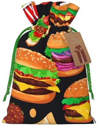Bolsas de regalo con cordón de Navidad con estampado divertido con patrón de alimentos, saco festivo de Navidad, fiesta de cumpleaños, embalaje de regalo