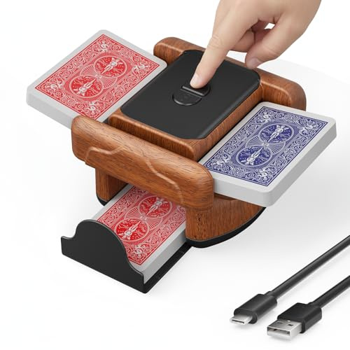 Barajador automático de Cartas con 2 Modos: Compatible con póker, Bridge, UNO y más. Batería Reutilizable, Compartimento basculante y portátil para Noches de Juegos (Máquina barajadora)