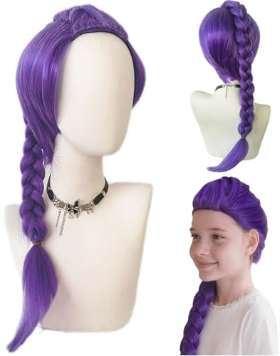 HTTDSLF Perruque Violet Cosplay pour Enfants, Parrucca Lunga con Treccia Viola e Coda di Cavallo, per Capelli da Cantante Pop, Halloween, Cosplay, Feste Di Carnevale, per Gli Appassionati di Kpop