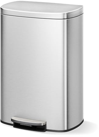 Garvee Step-on Stainless Steel Kitchen Trash Can - 13 Gal / 50 L Large Capacity, Rustproof Metal Garbage Bin with Soft Close Lid, Removable Inner Bucket & Rear Handle