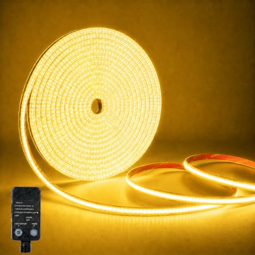 COB LED-remsa 10 m med ljussensor timer, 3 000 K varm vit LED-remsa, 24 V LED-list med strömförsörjning, CRI90+, 10 mm bred, silikon flexibel ljuslist för taktaktaktaktaktaktaktaktaktakpanna, trädgård