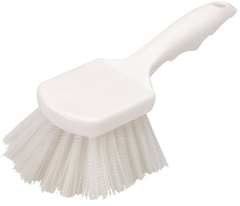 SPARTA Flo-Pac 8 Utility Scrub Brush with 2 Nylon Bristles, Plastic Pistol Grip Handle, Commercial Handheld Cleaning Brush, White