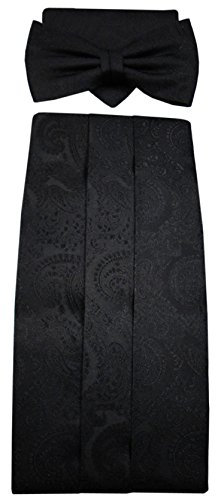 TigerTie G8 Kummerbund Einstecktuch Fliege schwarz 100% Seide gemustert Gr. 85 bis 110 cm