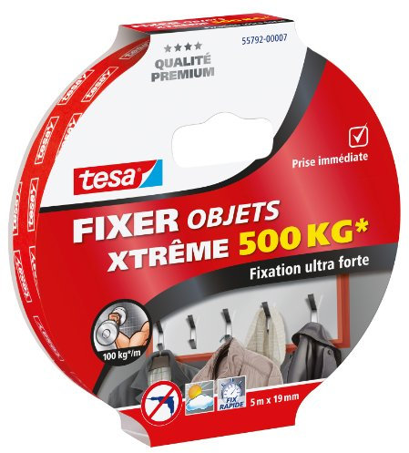 Tesa Adhésif Powerbond Xtreme double face ultra fort 5 m x19 mm Jusqu'à 500 kg