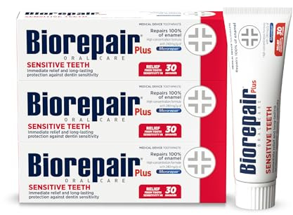 Biorepair Plus Sensitive Teeth Toothpaste - 240 mg/g microRepair Fluoride Free Hydroxypatite – Enamel Repair that Immediately Reduces Tooth Sensitivity (Pack of 3)