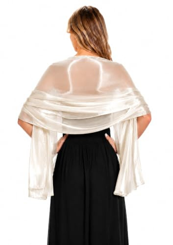 Central Chic Silky Pashmina Iridescent Wrap Stole Shawl Pashmina For Weddings Bridal Bridemaids & Evening Wear (Ivory)