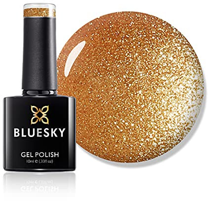 Bluesky Gel Nail Polish, Frosty Gold Jq09, Bright, Glitter, Gold, Long Lasting, Chip Resistant, 10 ml (Requires Curing Under UV LED Lamp)