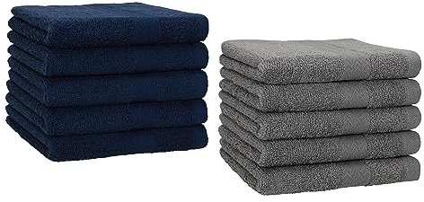 Betz 10 Stück Gästehandtücher Premium 100% Baumwolle Gästetuch-Set 30x50 cm Farbe dunkelblau und anthrazit