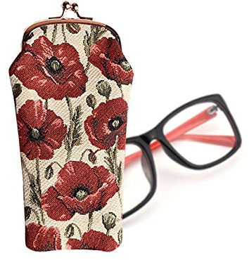Signare Tapestry Glasses Case for Women Eyeglass Case with Floral Design (Poppy, GPCH-POP)