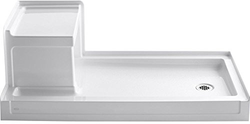 KOHLER K-1976-0 Tresham 60-Inch x 32-Inch Single-Threshold Shower Base with integral left-hand seat and right center drain, White