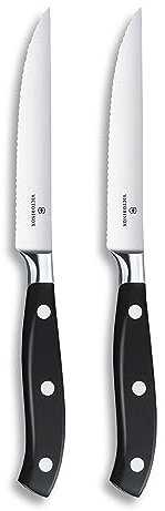 Victorinox Grand Maître, Profi Steakmesser-Set, 2-teilig, Extra Scharfe Klinge, Wellenschliff, 12 cm, Rostfreier Stahl, schwarz