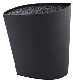 Grunwerg Universal Fibre Knife Block Oval Nylon Bristles, Modern Holder Storage For Up To 6 Knives, Soft Touch Matt Black - 25 cm x 8 cm x 22 cm | BLK-213BK