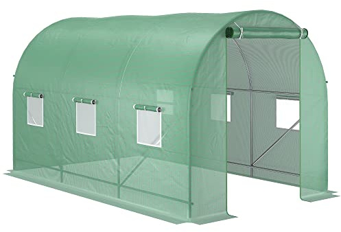 Outsunny Invernadero de Exterior 3,5x2x2 m Invernadero de Túnel con Cubierta de PE 140 g/m² para Cultivo Plantas Verduras Frutas en Jardín Terraza Verde