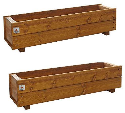 Set of 2 x 90cm Wooden Trough Planters - Wood Plant Trough Container Box