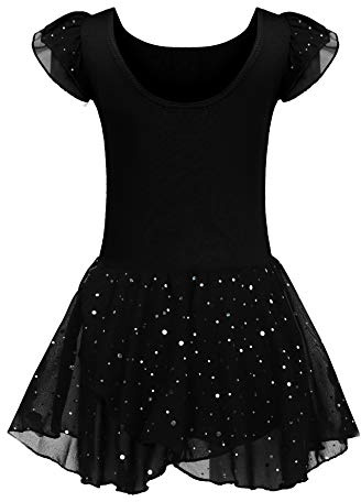 trudge - Ropa de ballet para niña, manga corta, de algodón, maillot de danza con falda, tutú, negro B, 140